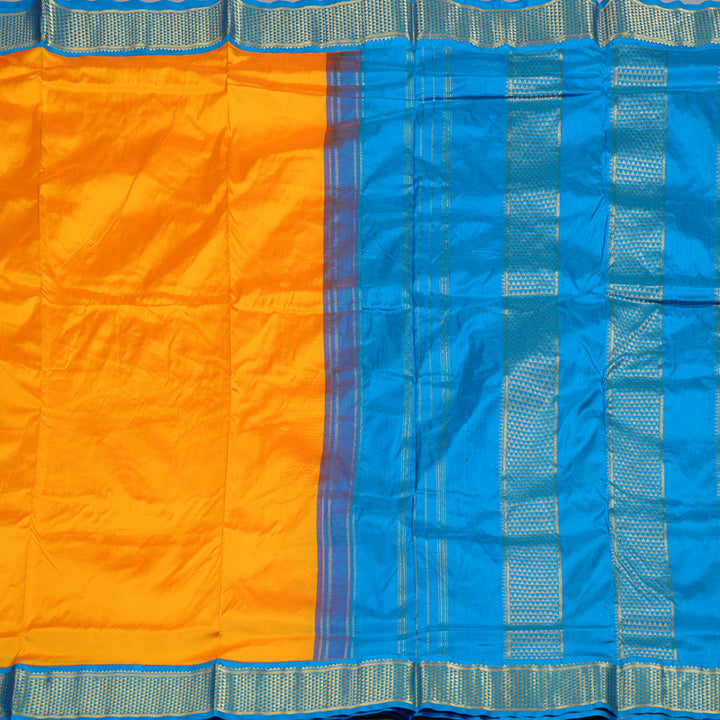 Hayagrivas Mango Yellow Handloom Kanjivaram Ten Yard Silk Saree with  Blue Border BBD1272K2-6