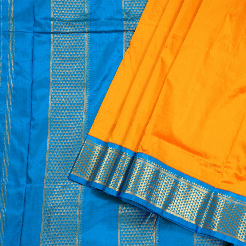 Hayagrivas Mango Yellow Handloom Kanjivaram Ten Yard Silk Saree with  Blue Border BBD1272K2-6