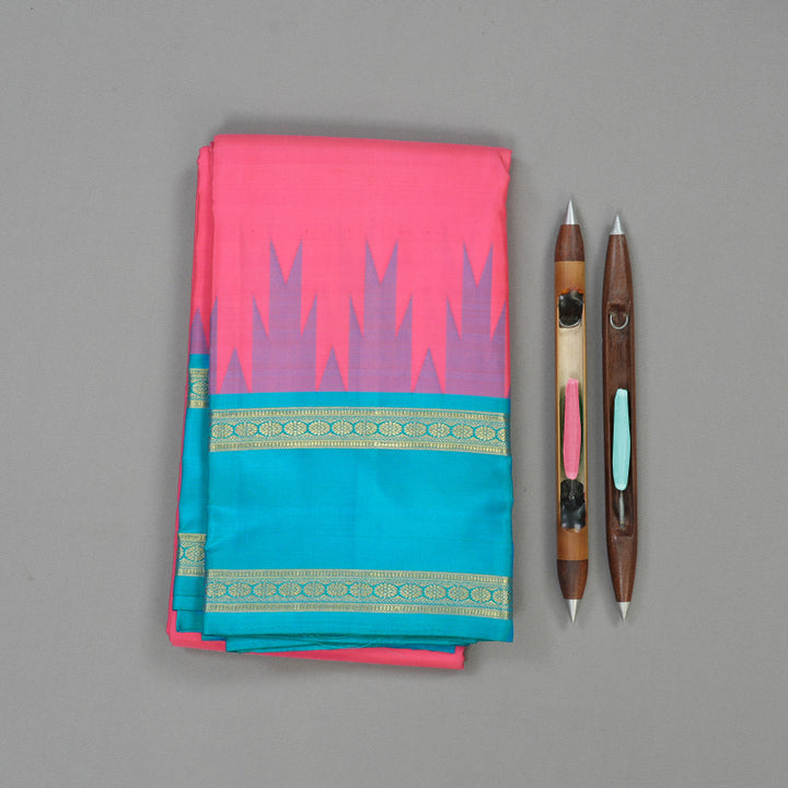 Hayagrivas Handloom Pink Kanjivaram Silk Saree with Aqua Blue Border BBD1273K1-5
