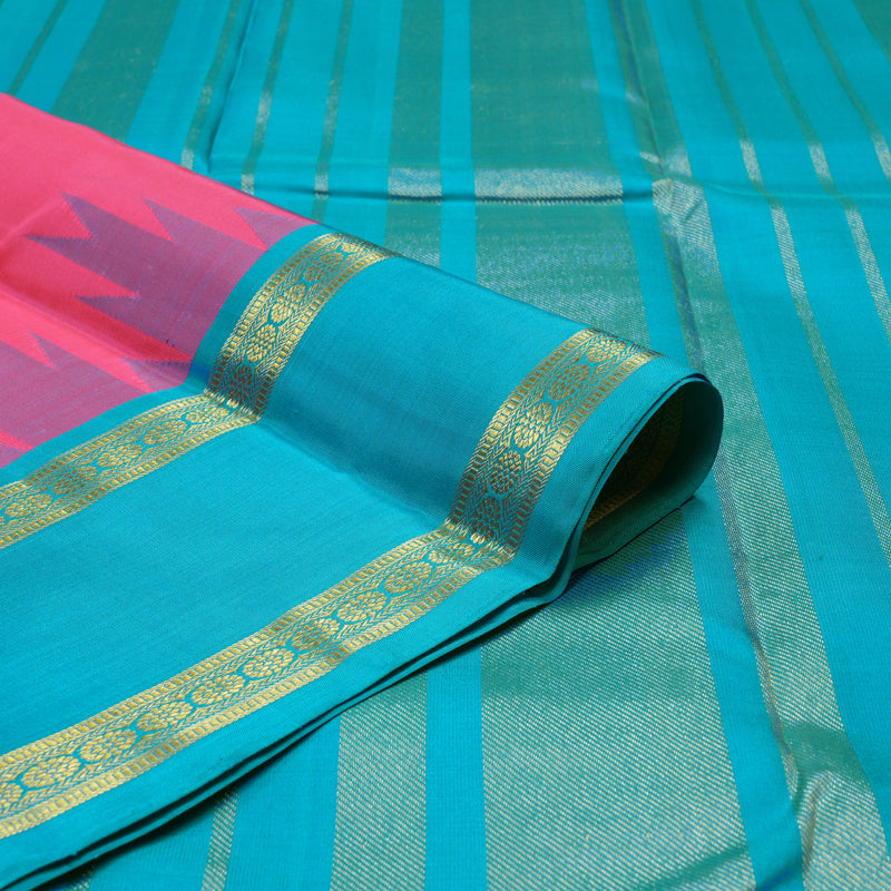 Hayagrivas Handloom Pink Kanjivaram Silk Saree with Aqua Blue Border BBD1273K1-5
