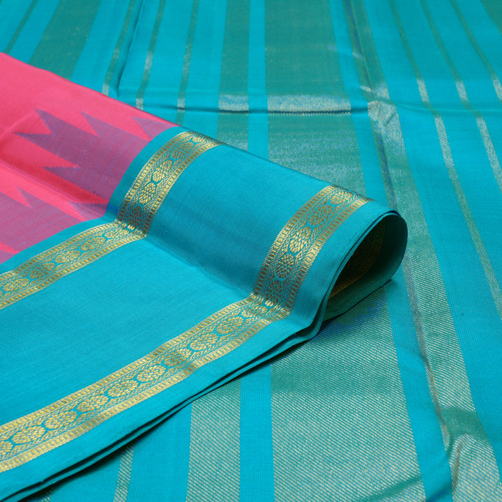 Hayagrivas Handloom Pink Kanjivaram Silk Saree with Aqua Blue Border BBD1273K1-5