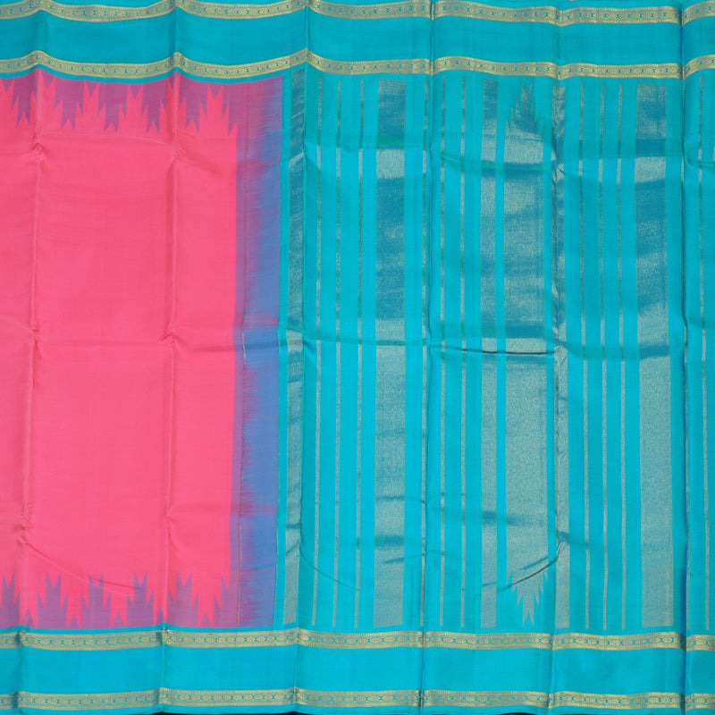 Hayagrivas Handloom Pink Kanjivaram Silk Saree with Aqua Blue Border BBD1273K1-5