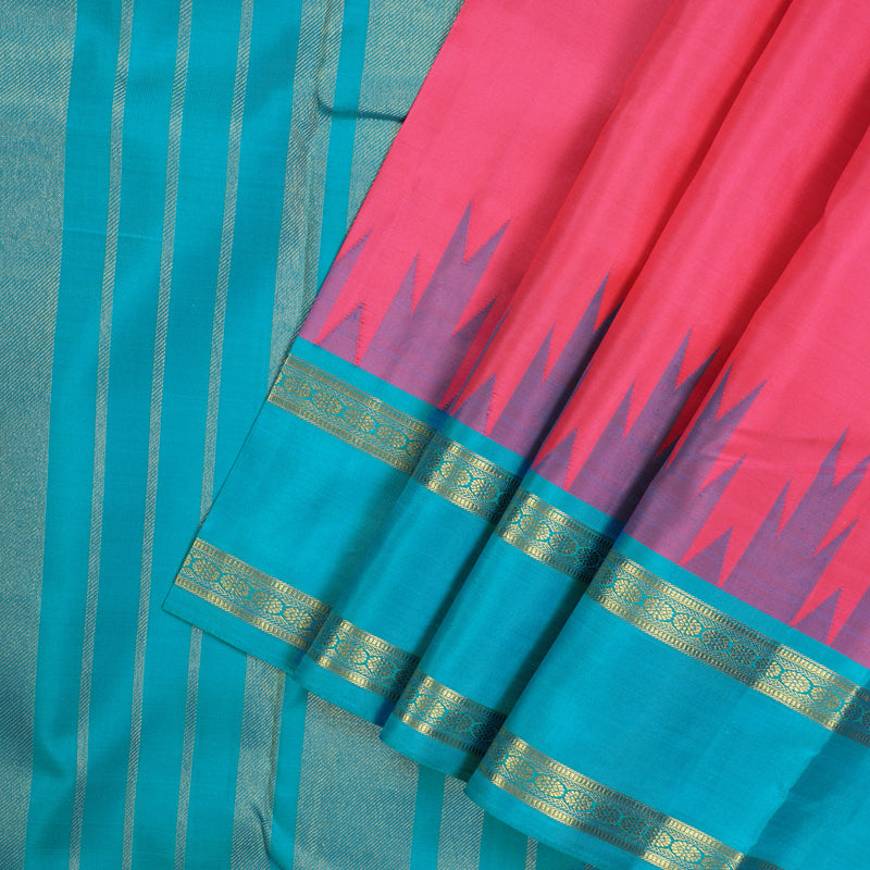 Hayagrivas Handloom Pink Kanjivaram Silk Saree with Aqua Blue Border BBD1273K1-5