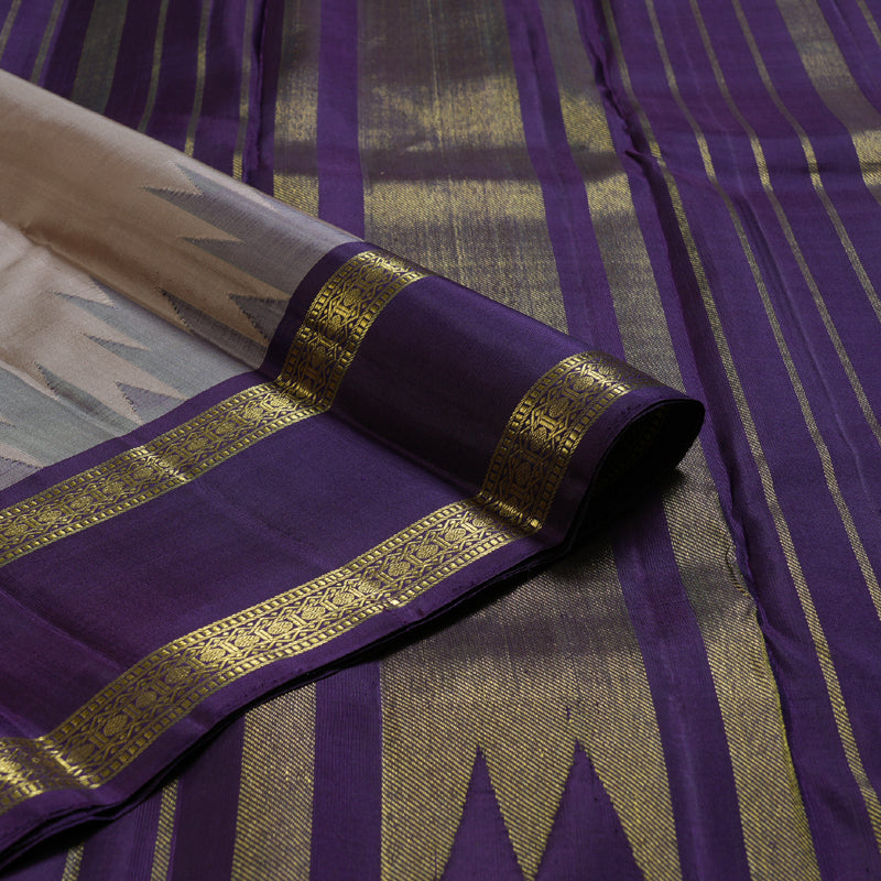 Hayagrivas Soft Beige Handloom Kanjivaram Silk Saree with Retta Pet Blue Border BBD1273K1-7