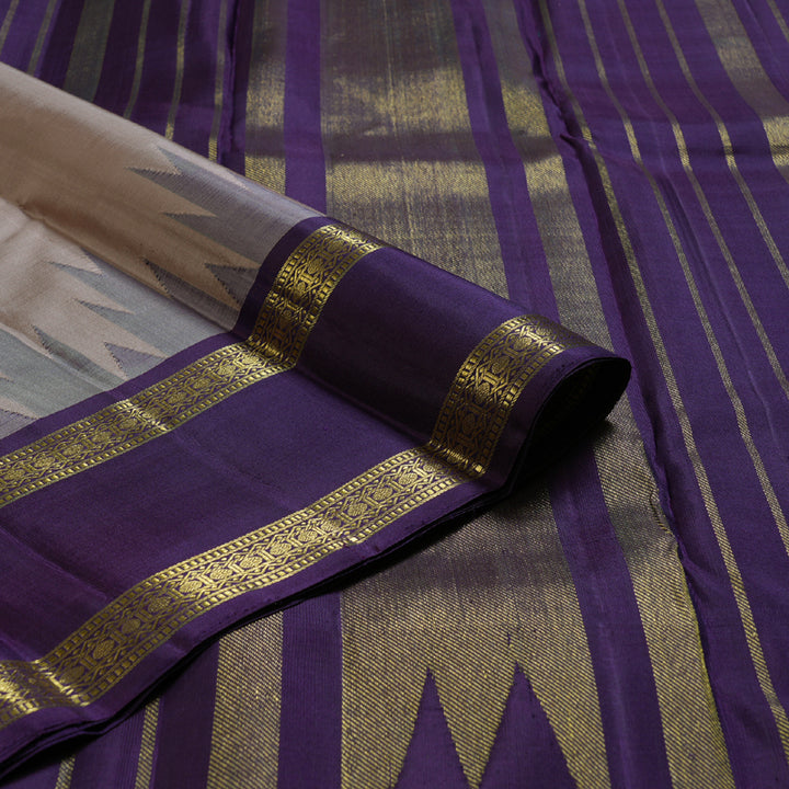 Hayagrivas Soft Beige Handloom Kanjivaram Silk Saree with Retta Pet Blue Border BBD1273K1-7