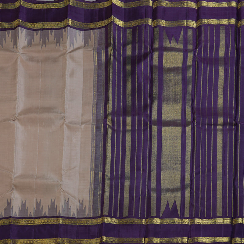 Hayagrivas Soft Beige Handloom Kanjivaram Silk Saree with Retta Pet Blue Border BBD1273K1-7