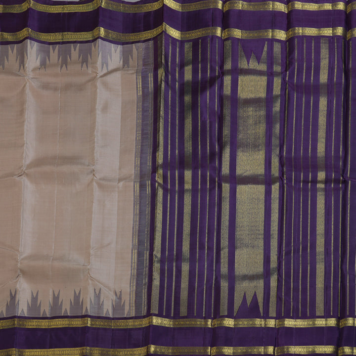 Hayagrivas Soft Beige Handloom Kanjivaram Silk Saree with Retta Pet Blue Border BBD1273K1-7