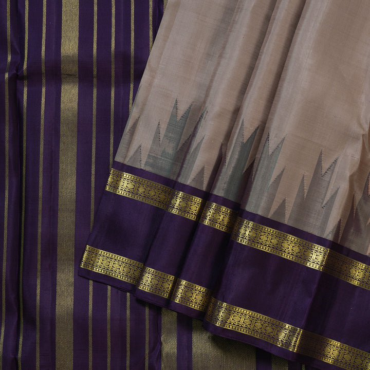 Hayagrivas Soft Beige Handloom Kanjivaram Silk Saree with Retta Pet Blue Border BBD1273K1-7