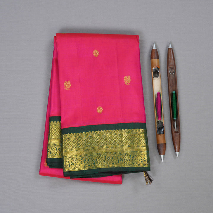 Hayagrivas Reddish Pink Handloom Kanjivaram Silk Saree with Bottle Green Border BBD1276K2-1