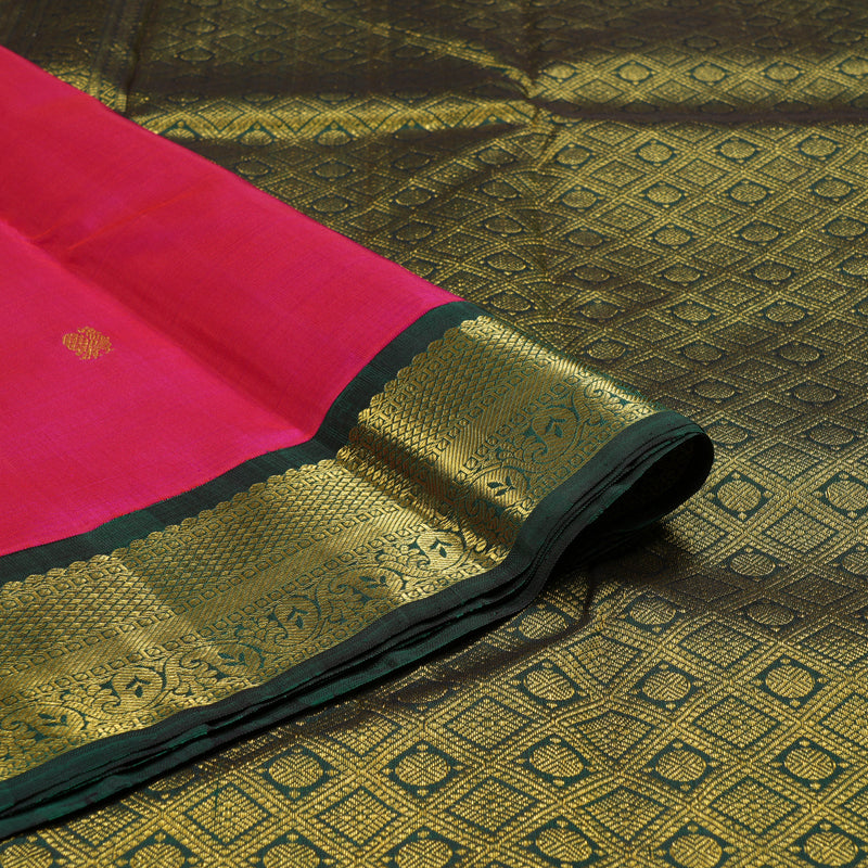 Hayagrivas Reddish Pink Handloom Kanjivaram Silk Saree with Bottle Green Border BBD1276K2-1