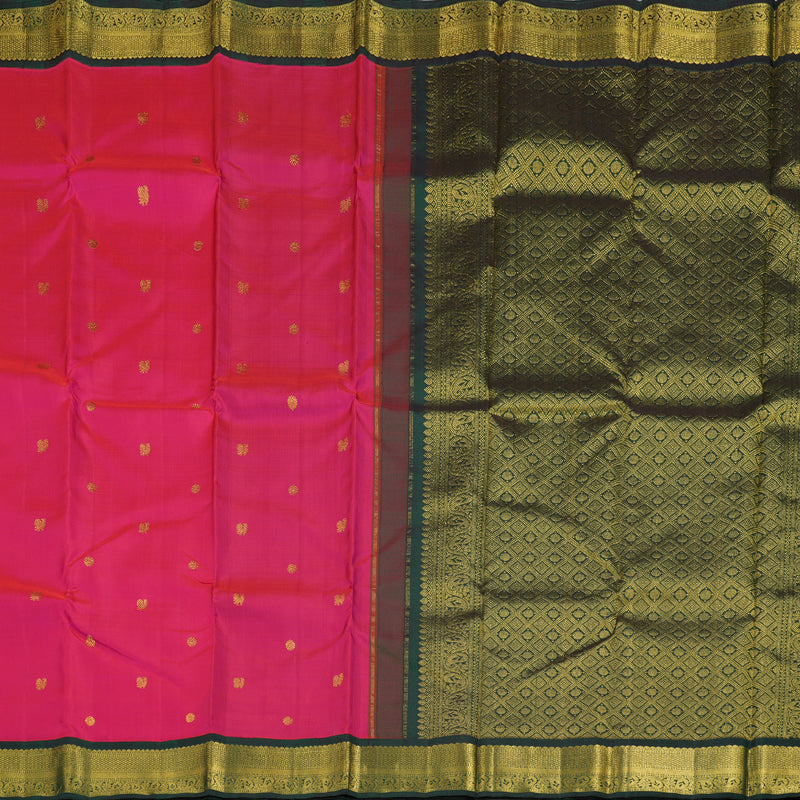 Hayagrivas Reddish Pink Handloom Kanjivaram Silk Saree with Bottle Green Border BBD1276K2-1