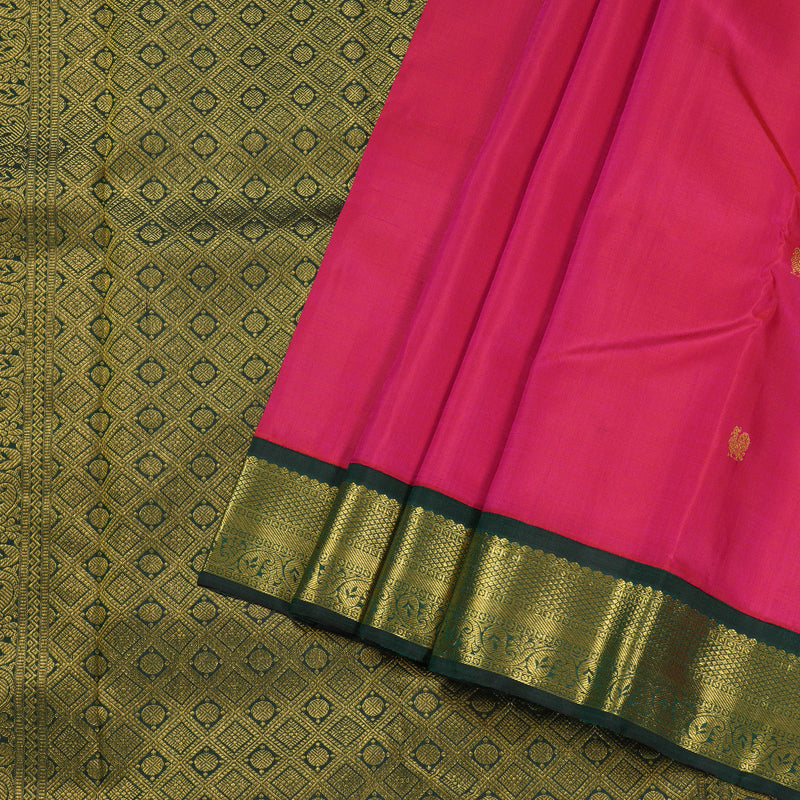 Hayagrivas Reddish Pink Handloom Kanjivaram Silk Saree with Bottle Green Border BBD1276K2-1