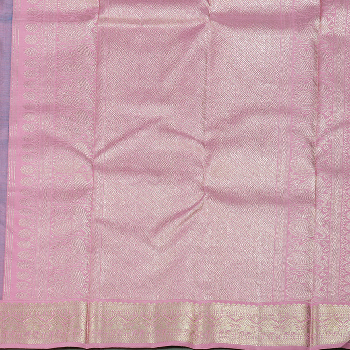 Hayagrivas Dark Sky Blue Handloom Kanjivaram Silk Saree with Rose Pink Border BBD1277K1-1