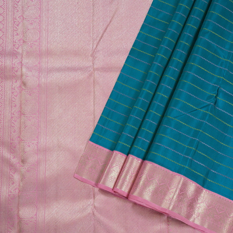 Hayagrivas Dark Sky Blue Handloom Kanjivaram Silk Saree with Rose Pink Border BBD1277K1-1