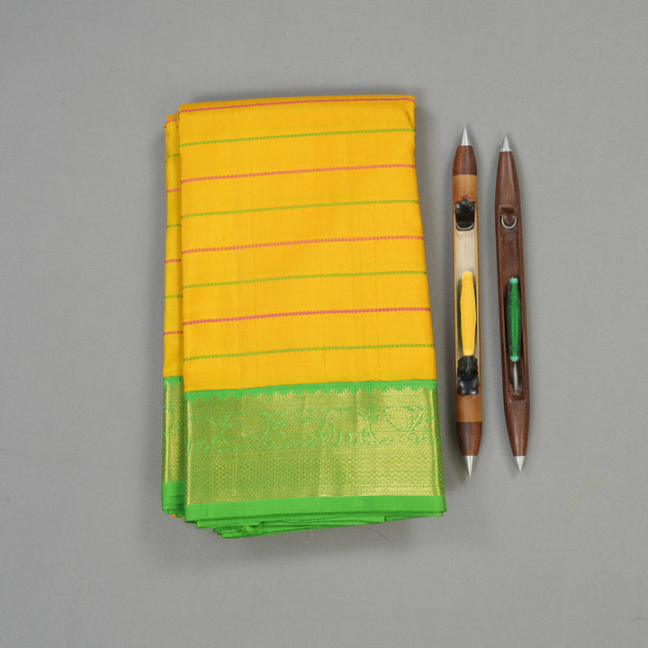 Hayagrivas Handloom Yellow Kanjivaram Silk Saree with Parrot Green Border BBD1277K1-2