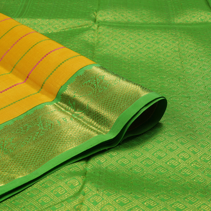Hayagrivas Handloom Yellow Kanjivaram Silk Saree with Parrot Green Border BBD1277K1-2