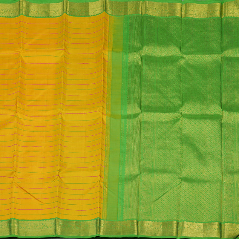 Hayagrivas Handloom Yellow Kanjivaram Silk Saree with Parrot Green Border BBD1277K1-2