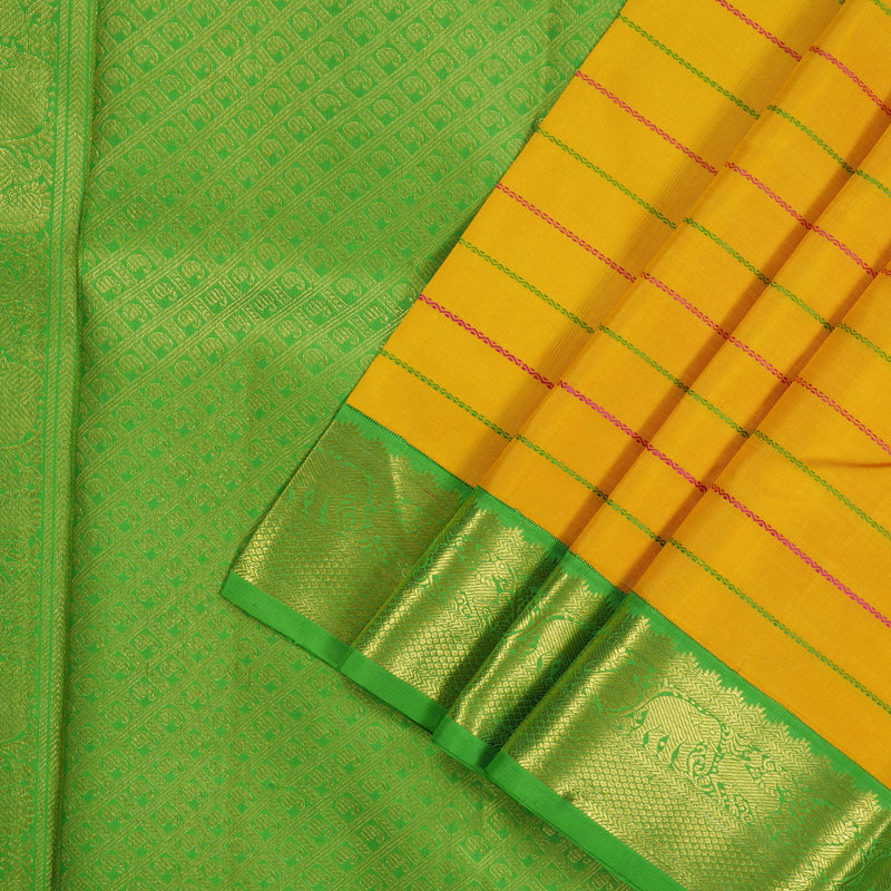 Hayagrivas Handloom Yellow Kanjivaram Silk Saree with Parrot Green Border BBD1277K1-2