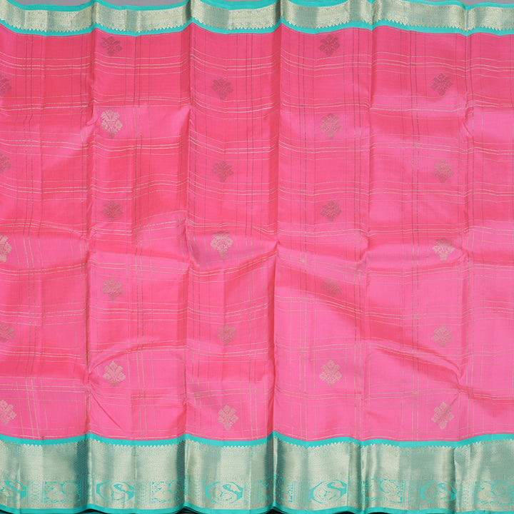 Hayagrivas Rose Pink Handloom Kanjivaram Silk Saree with Sea Blue Border BBD1283K2-1