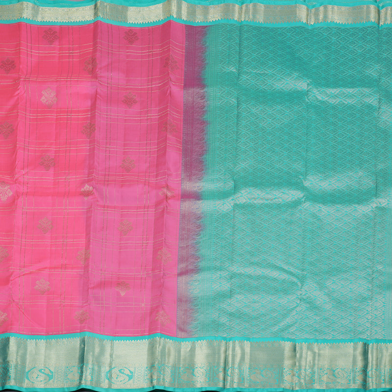 Hayagrivas Rose Pink Handloom Kanjivaram Silk Saree with Sea Blue Border BBD1283K2-1