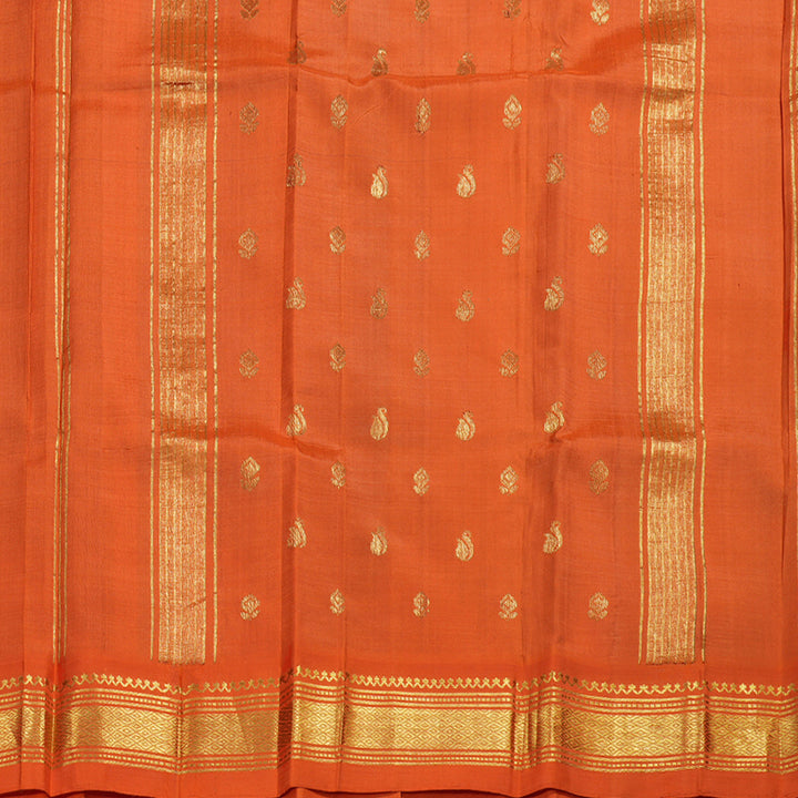 Hayagrivas Peacock Green Handloom Kanjivaram Silk Saree with Orange Border BBD1286K1-4