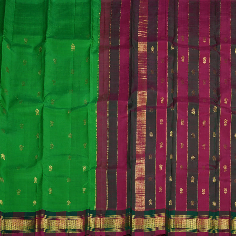 Hayagrivas Parrot Green Handloom Kanjivaram Silk Saree with Green With Maroon Border BBD1286K2-4