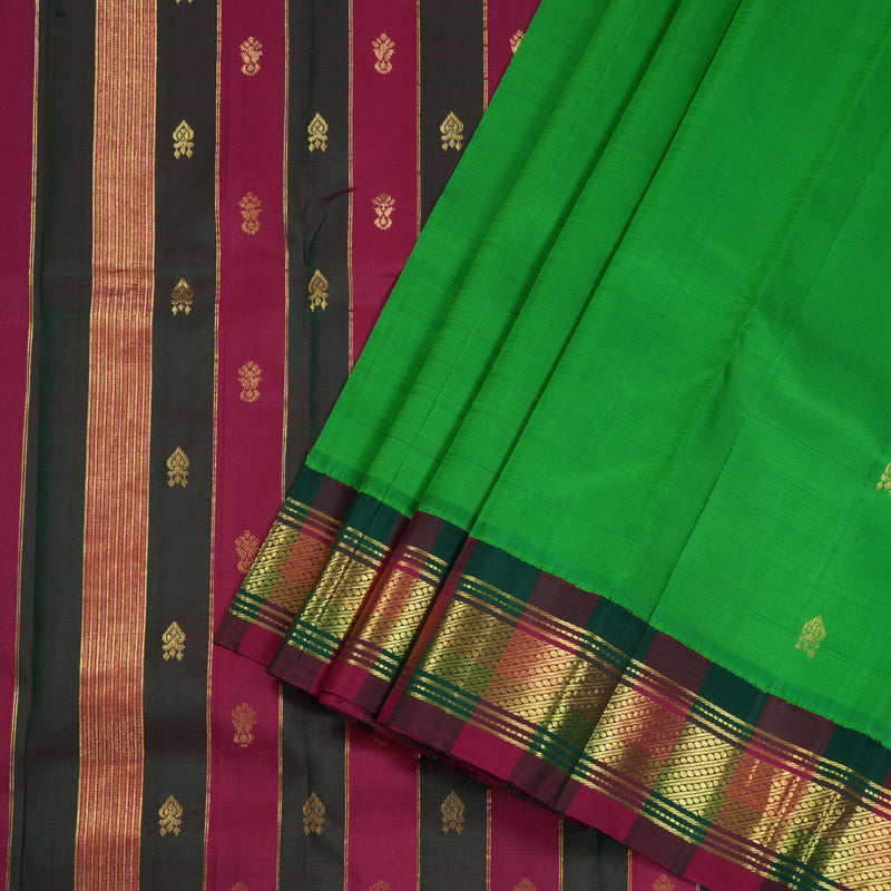 Hayagrivas Parrot Green Handloom Kanjivaram Silk Saree with Green With Maroon Border BBD1286K2-4