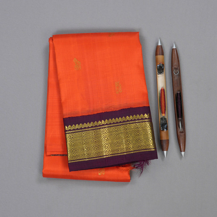 Hayagrivas Orange Handloom Kanjivaram Silk Saree with Plum Purple Border BBD1286K3-13