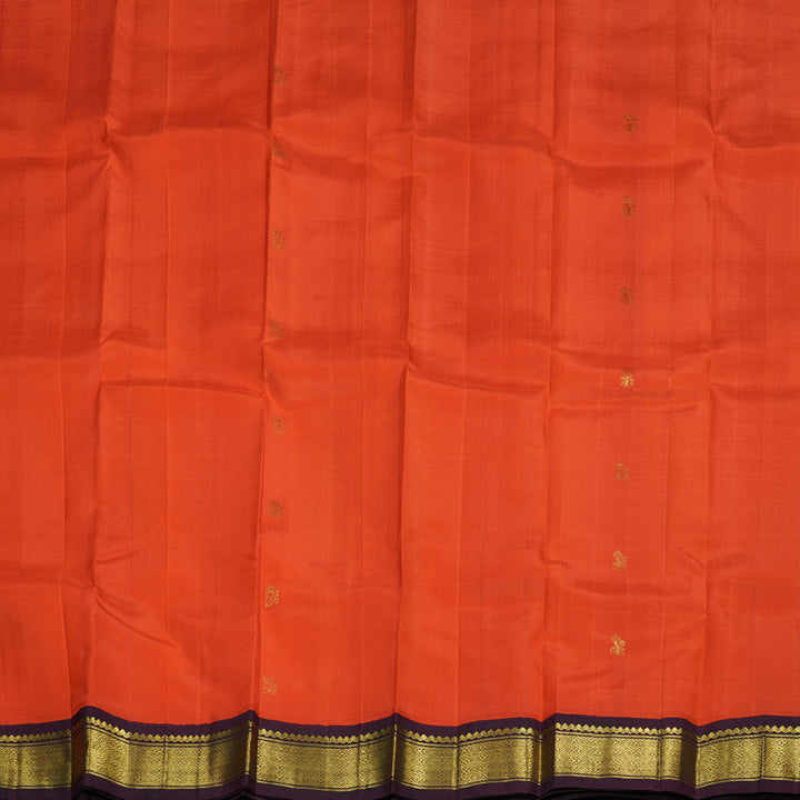 Hayagrivas Orange Handloom Kanjivaram Silk Saree with Plum Purple Border BBD1286K3-13