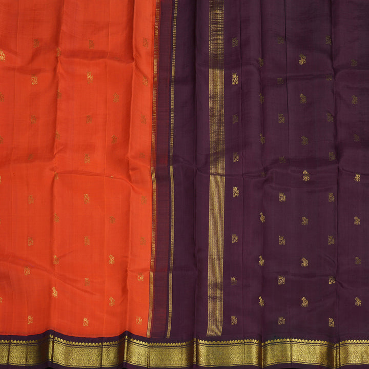 Hayagrivas Orange Handloom Kanjivaram Silk Saree with Plum Purple Border BBD1286K3-13