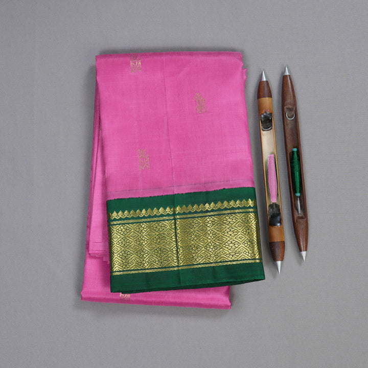 Hayagrivas Rose Pink Handloom Kanjivaram Silk Saree with Bottle Green Border BBD1286K3-15