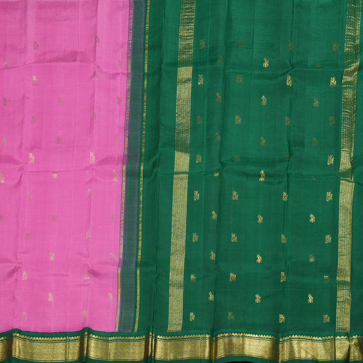 Hayagrivas Rose Pink Handloom Kanjivaram Silk Saree with Bottle Green Border BBD1286K3-15