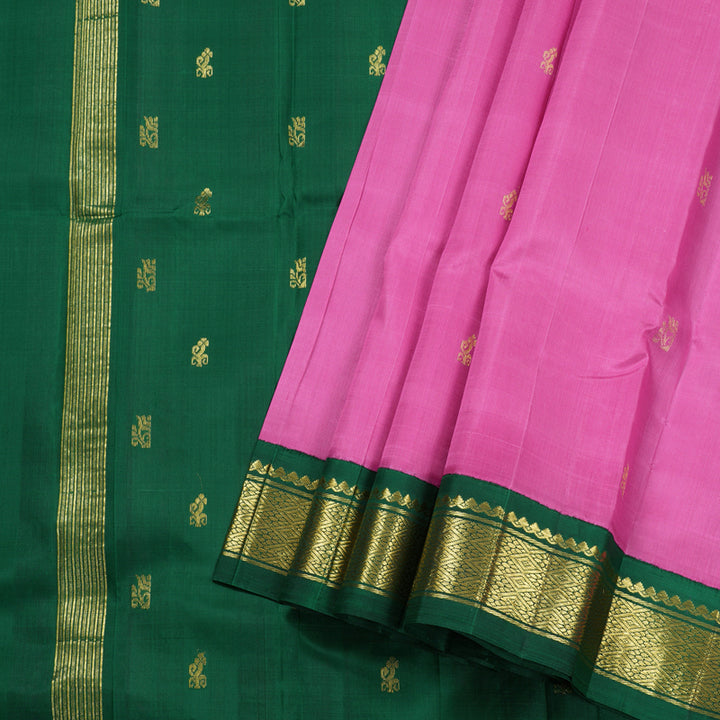 Hayagrivas Rose Pink Handloom Kanjivaram Silk Saree with Bottle Green Border BBD1286K3-15