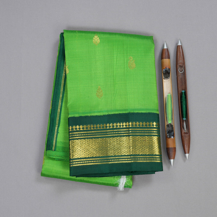 Hayagrivas Parrot Green Handloom Kanjivaram Silk Saree with Bottle Green Border BBD1286K3-21