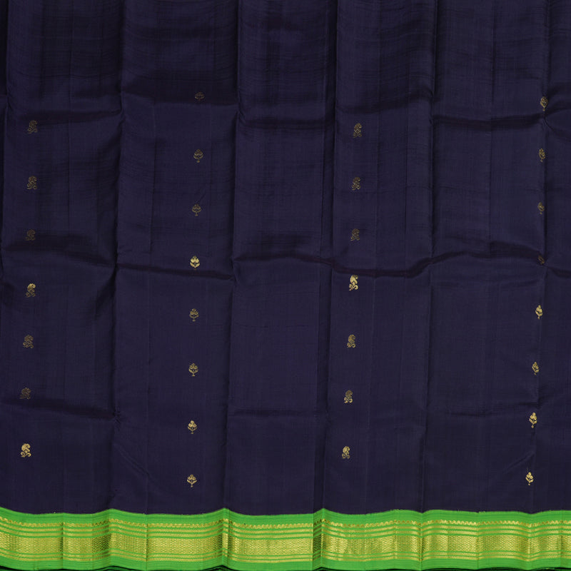 Hayagrivas Exquisite Dark Blue Handloom Kanjivaram Silk Saree with Light Green Border BBD1286K3-35