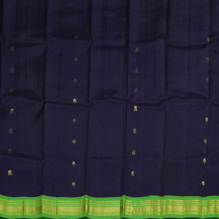 Hayagrivas Exquisite Dark Blue Handloom Kanjivaram Silk Saree with Light Green Border BBD1286K3-35