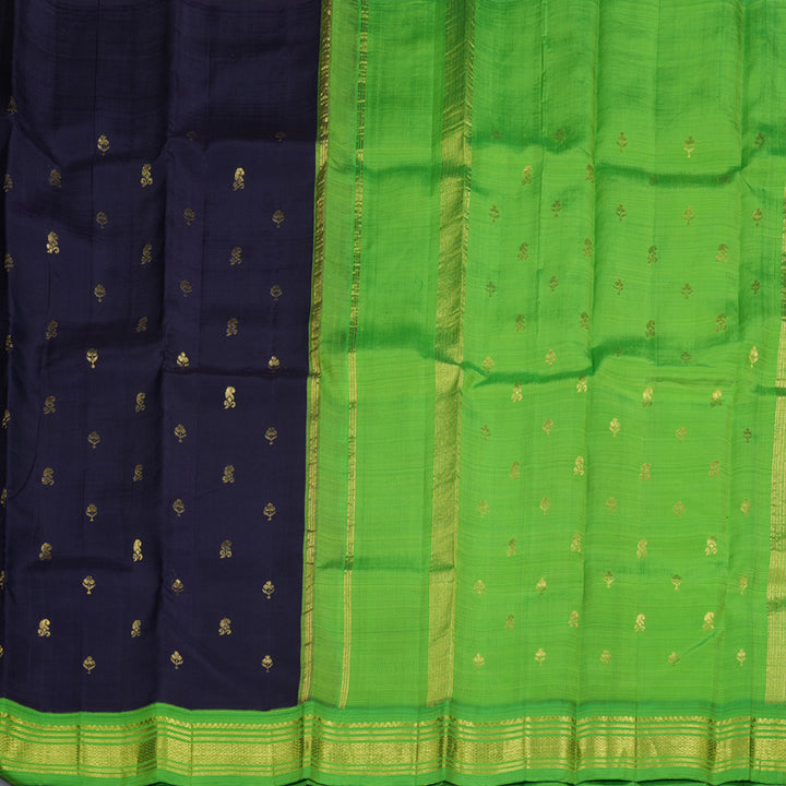 Hayagrivas Exquisite Dark Blue Handloom Kanjivaram Silk Saree with Light Green Border BBD1286K3-35