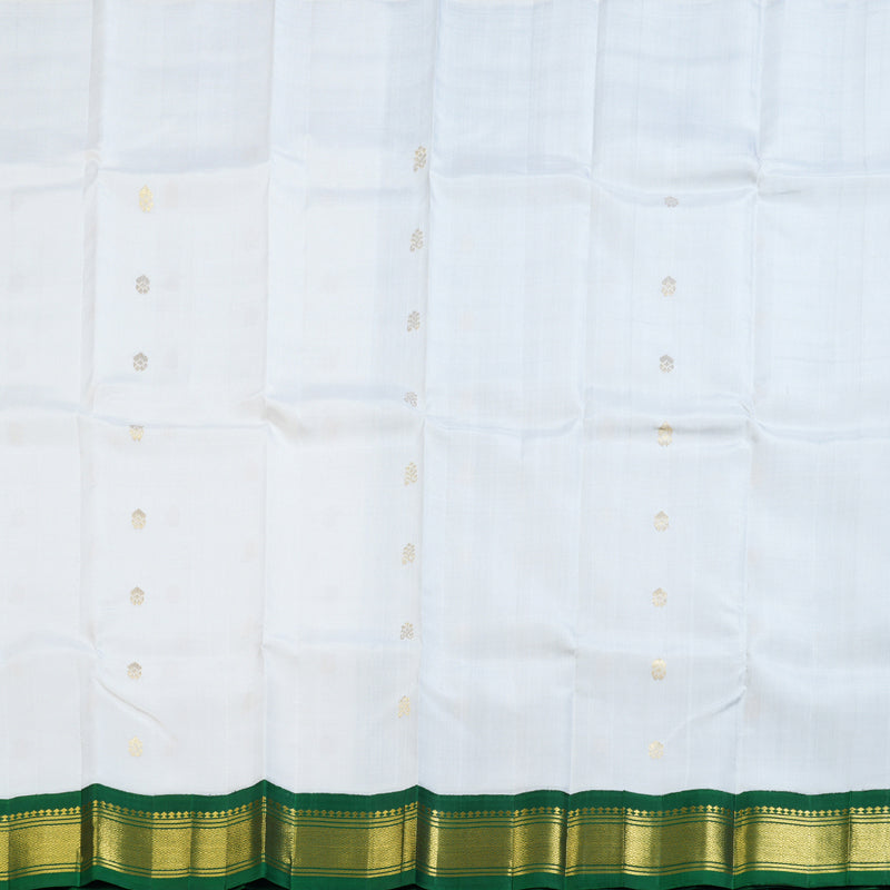 Hayagrivas White Handloom Kanjivaram Silk Saree with Bottle Green Border BBD1286K3-40