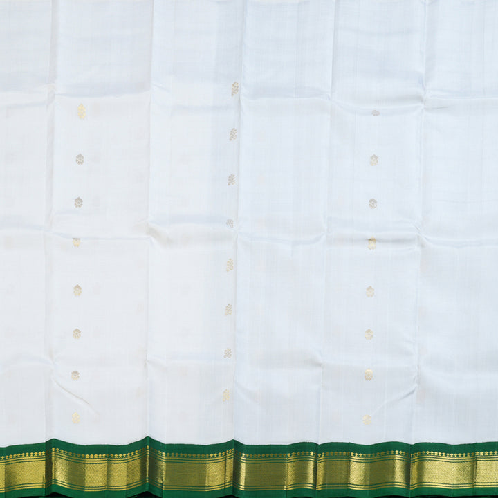 Hayagrivas White Handloom Kanjivaram Silk Saree with Bottle Green Border BBD1286K3-40