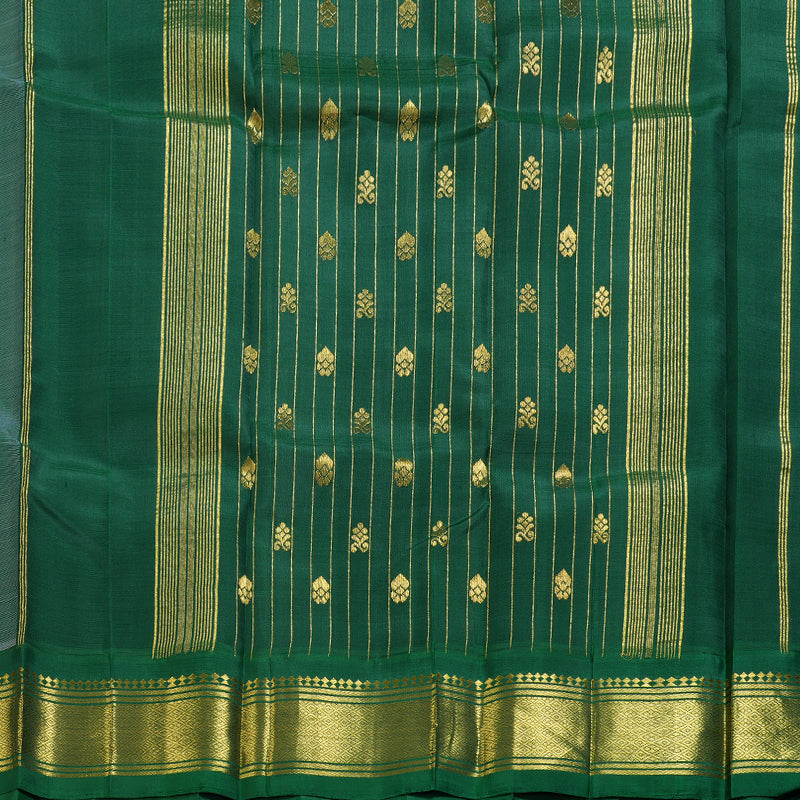 Hayagrivas White Handloom Kanjivaram Silk Saree with Bottle Green Border BBD1286K3-40