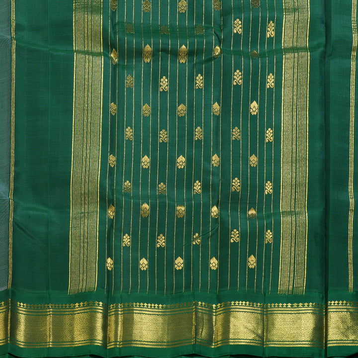 Hayagrivas White Handloom Kanjivaram Silk Saree with Bottle Green Border BBD1286K3-40