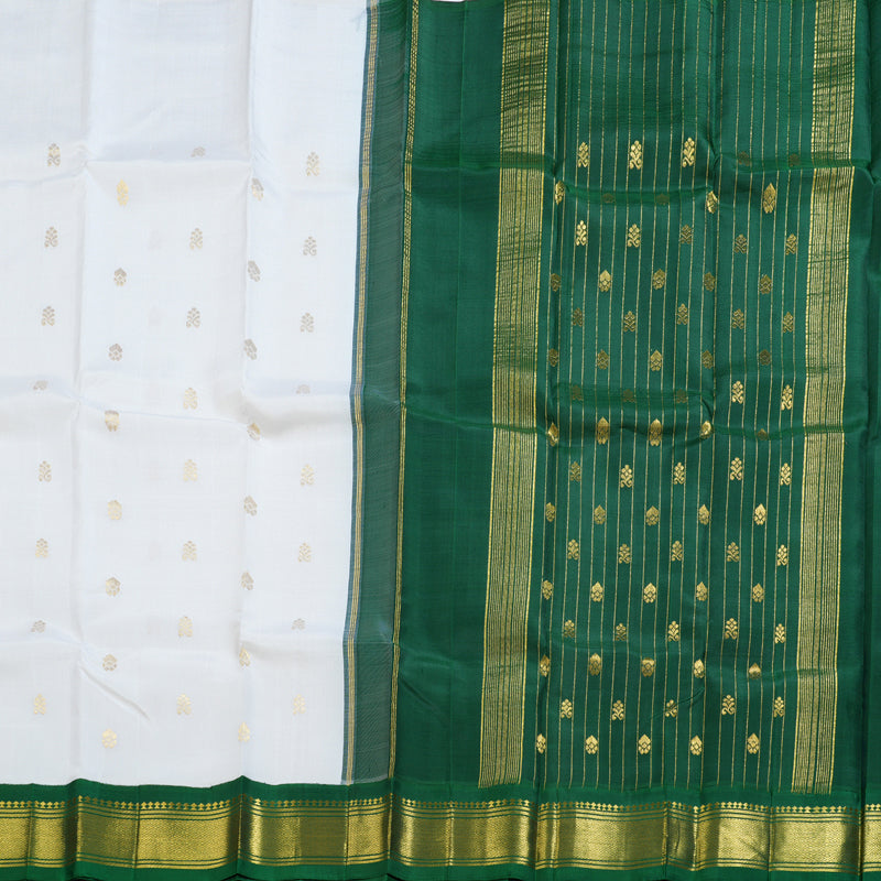 Hayagrivas White Handloom Kanjivaram Silk Saree with Bottle Green Border BBD1286K3-40