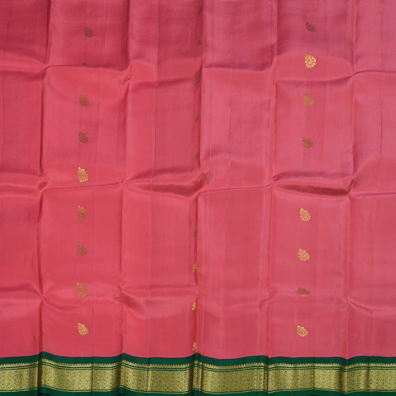 Hayagrivas Peach Pink Handloom Kanjivaram Silk Saree with Bottle Green Border BBD1286K3-42