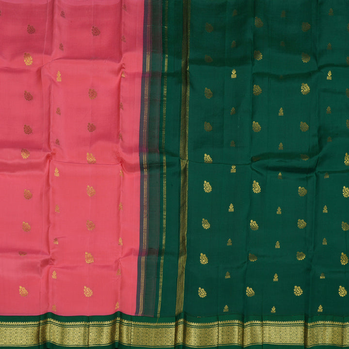 Hayagrivas Peach Pink Handloom Kanjivaram Silk Saree with Bottle Green Border BBD1286K3-42