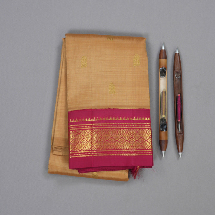 Hayagrivas Sandal Beige Handloom Kanjivaram Silk Saree with Maroon Border BBD1286K3-48