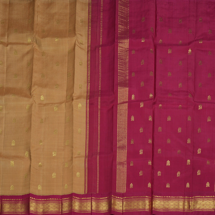 Hayagrivas Sandal Beige Handloom Kanjivaram Silk Saree with Maroon Border BBD1286K3-48