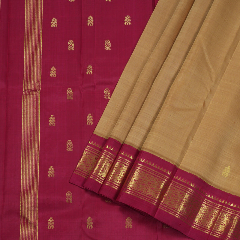 Hayagrivas Sandal Beige Handloom Kanjivaram Silk Saree with Maroon Border BBD1286K3-48