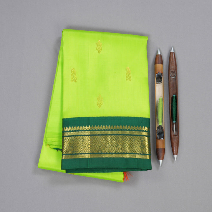 Hayagrivas Lime Green Handloom Kanjivaram Silk Saree with Bottle Green Border BBD1286K3-5