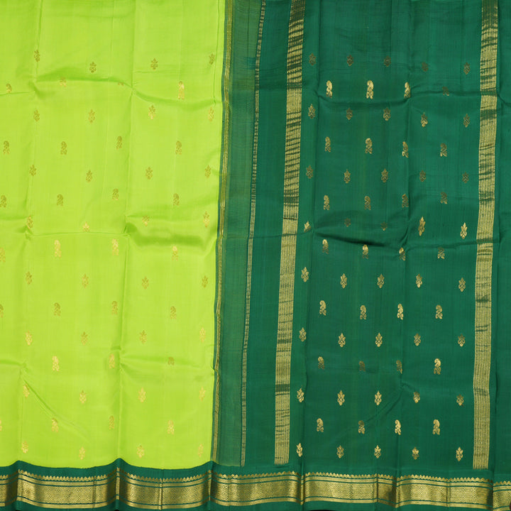 Hayagrivas Lime Green Handloom Kanjivaram Silk Saree with Bottle Green Border BBD1286K3-5