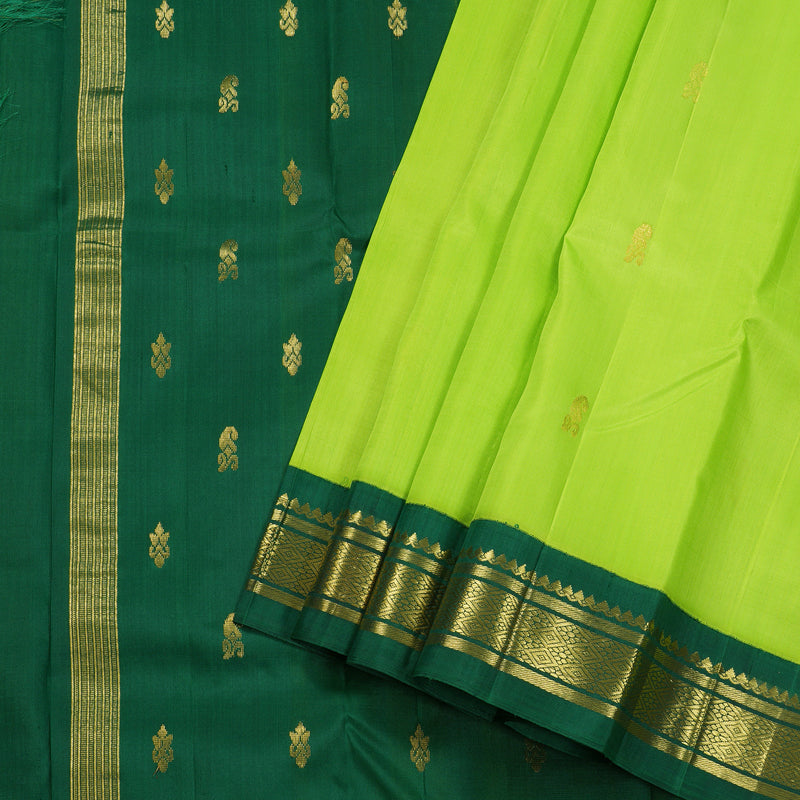 Hayagrivas Lime Green Handloom Kanjivaram Silk Saree with Bottle Green Border BBD1286K3-5